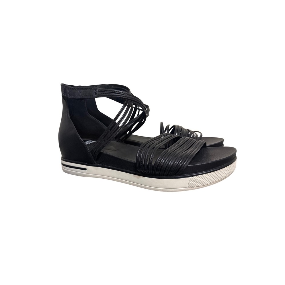 Eileen Fisher Shea Black Sandals Criss Cross Pattern Strappy